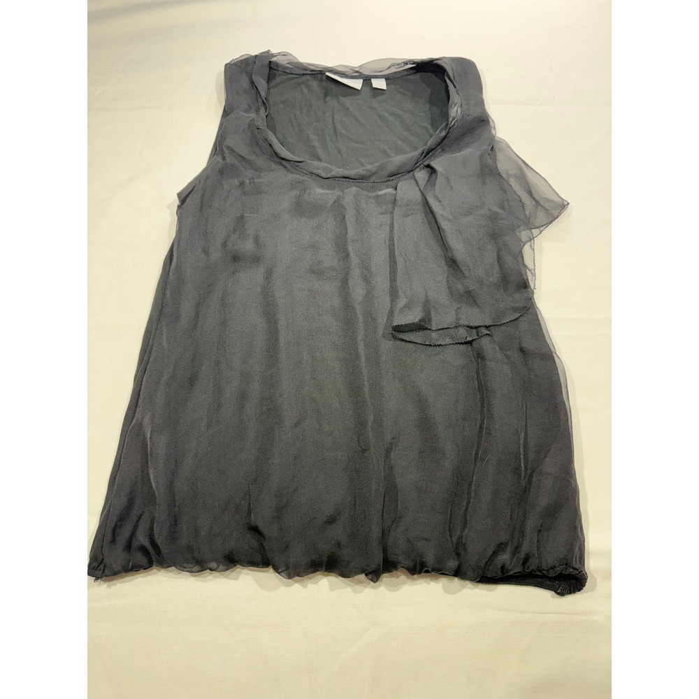 New York & Company Black Ruffle Bubble Hem Tank Top Y2K Sleeveless Blouse XS